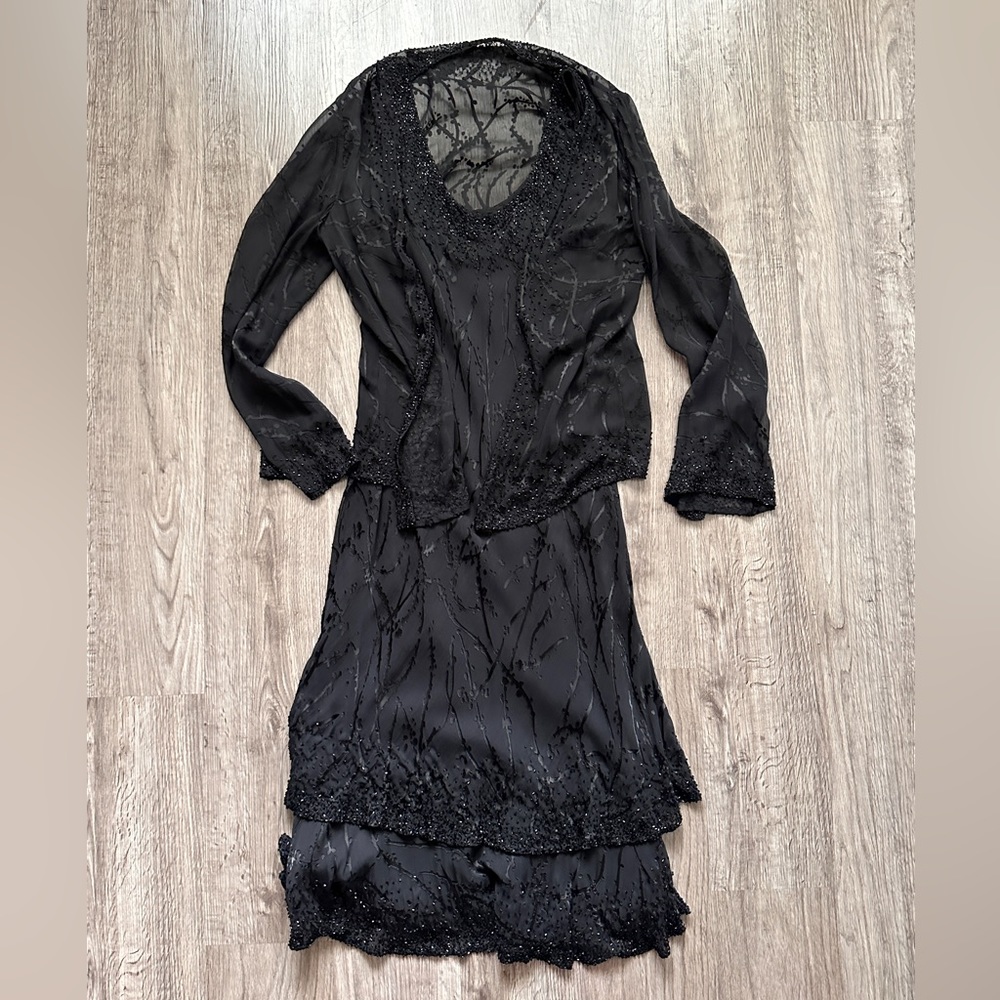 NWOT Cameron Blake size 8 party cocktail black beaded two piece dress